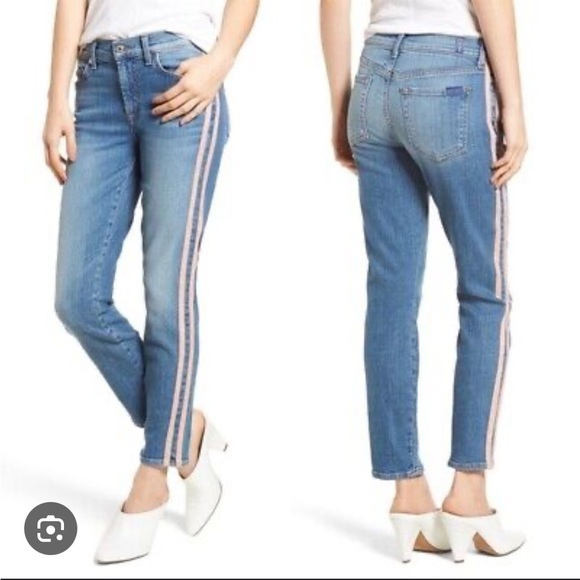 7 for All Mankind Roxanne Ankle Jean with Pink Racing Stripes Size 26 - Picture 2 of 5